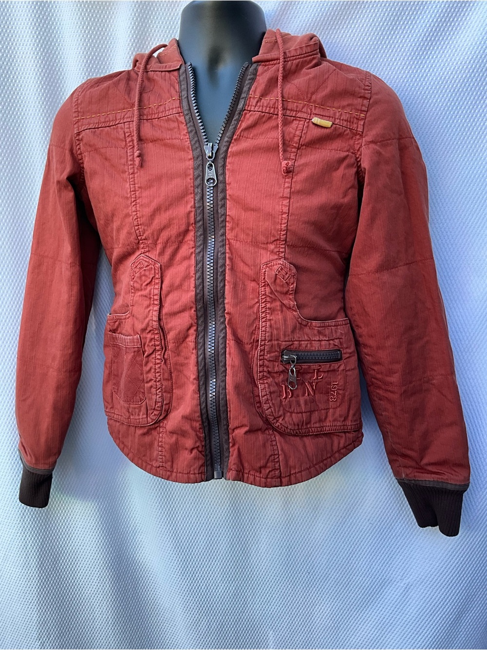 Y2K Billabong Rust Orange Quilted Flannel Lined Hooded Utility Jacket Small S